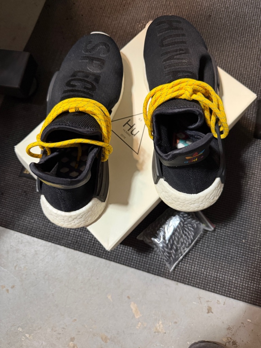 Black Athletic Slip-On Sneakers with Yellow Laces Pharrell NMD (rare)